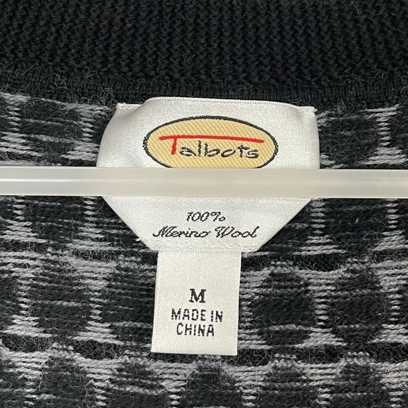 Talbots Sweater Womens Medium Black Gray Geometric Knit Detail Sleeveless - Picture 3 of 6